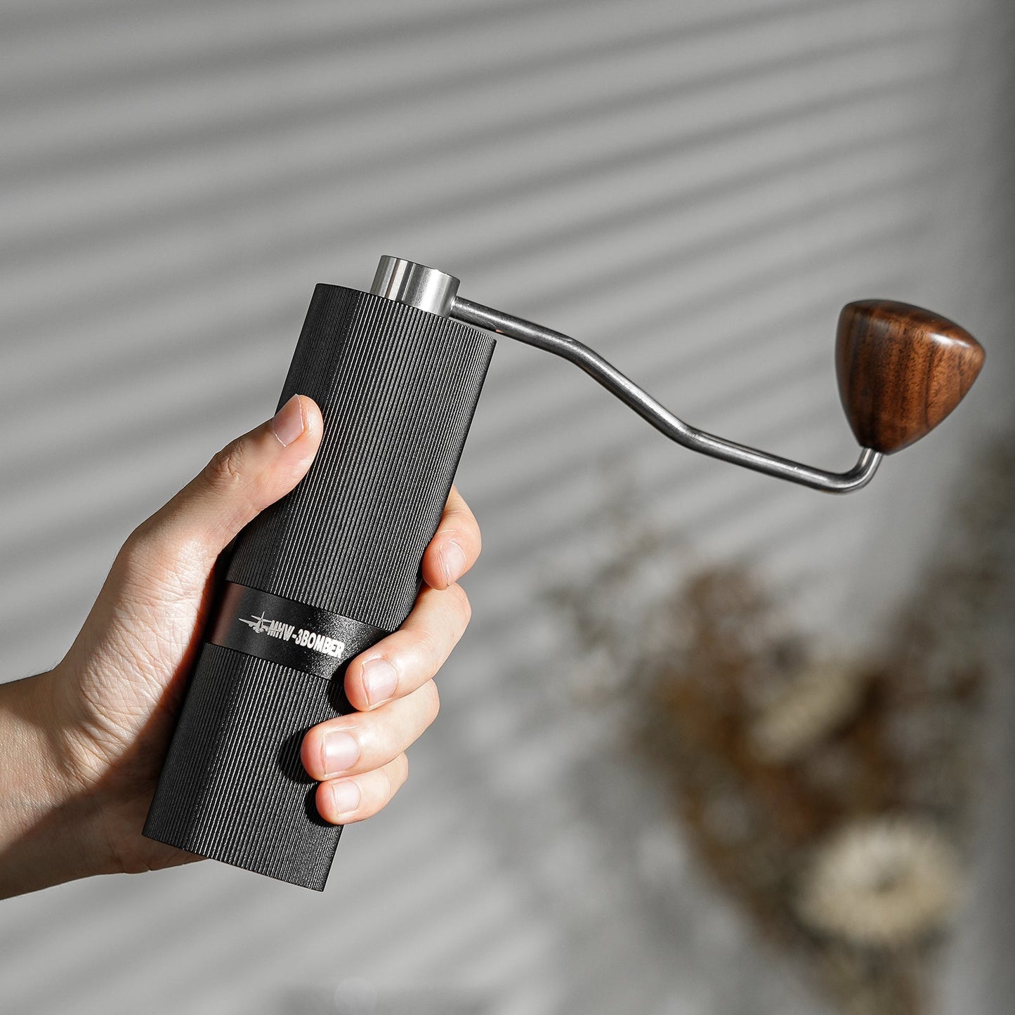 Coffee Cartel - MHW3 Bomber - Racing M1-Manual Coffee Grinder-38mm - Titanium Plated Burr, Grey, Walnut Handle - G5898G