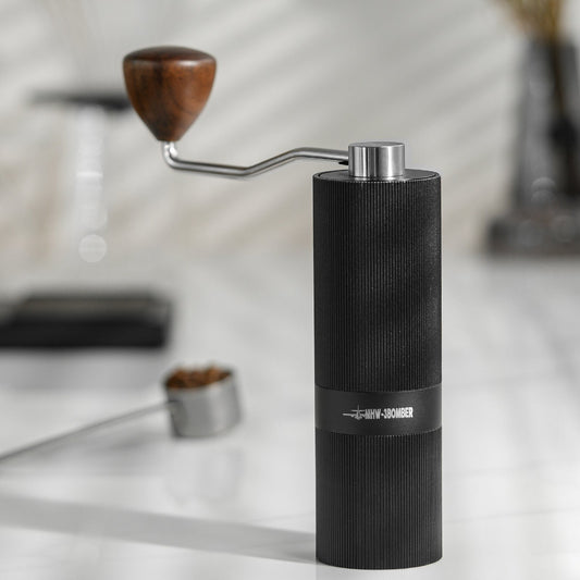 Coffee Cartel - MHW3 Bomber - Racing M1-Manual Coffee Grinder-38mm - Titanium Plated Burr, Black, Walnut Handle - G5897B