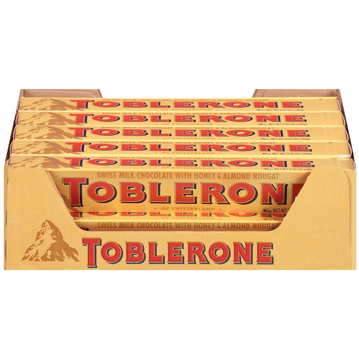 Toblerone - Swiss Milk Chocolate With Honey & Almond Nougat- Box of 20x1000G