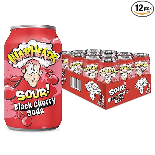 WARHEADS - SOUR Black Cherry Soda - 355ml - 12fl oz Can - Qtn / 12 Each
