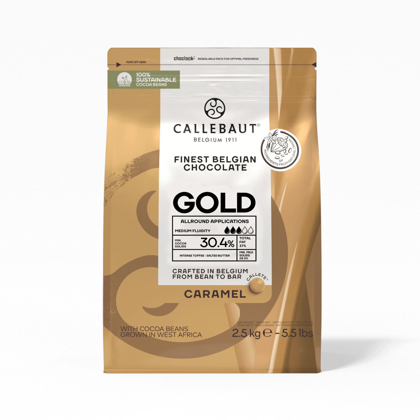 Callebaut - Finest Belgian Chocolate – Caramel Chocolate - Gold 30.4% - Callets - 2.5 Kg - Couverture