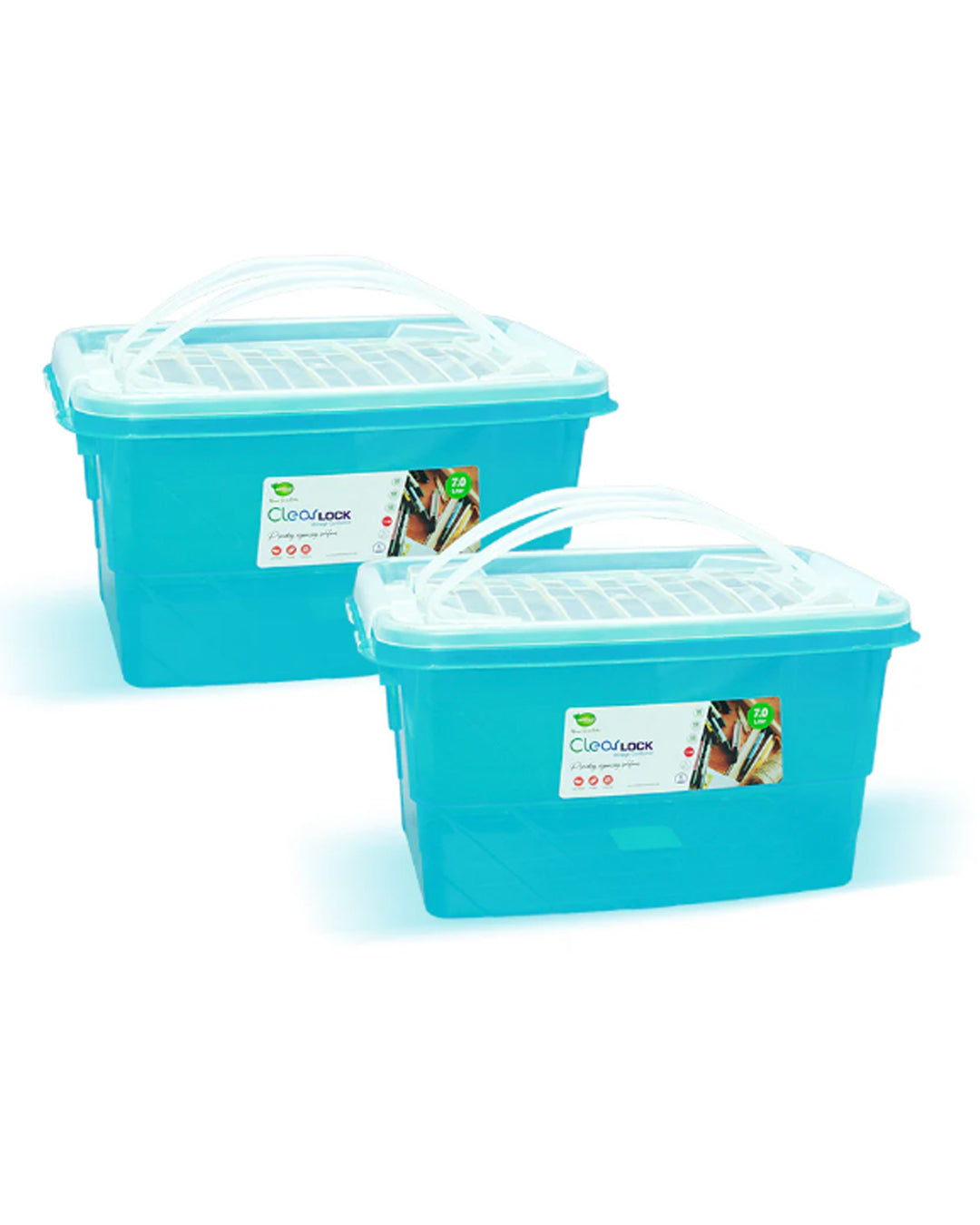 Clear Lock Storage Box Pack of 2 Medium - (7Ltr) Transparent