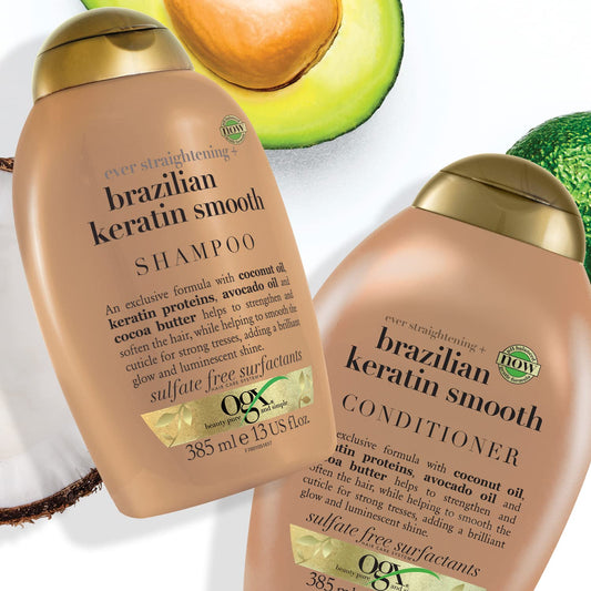 OGX (Organix) - Shampoo - Brazilian Keratin With Coconut & Avocado Oil - Ever Straightening - Smooth 385ML