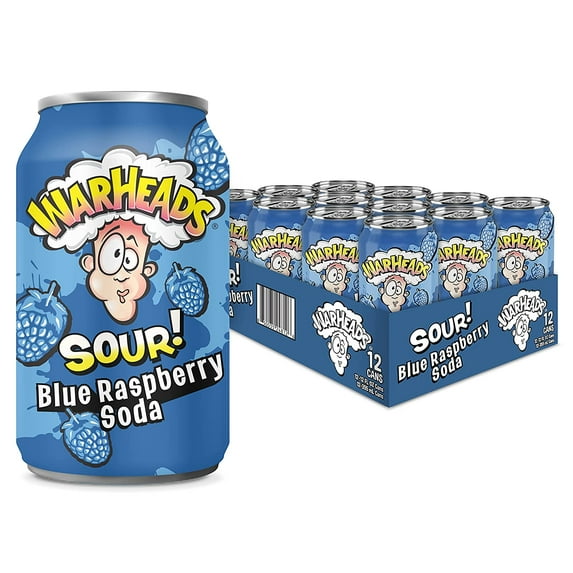 WARHEADS - SOUR Blue Raspberry Soda - 355ml - 12fl oz Can - Qtn / 12 Each