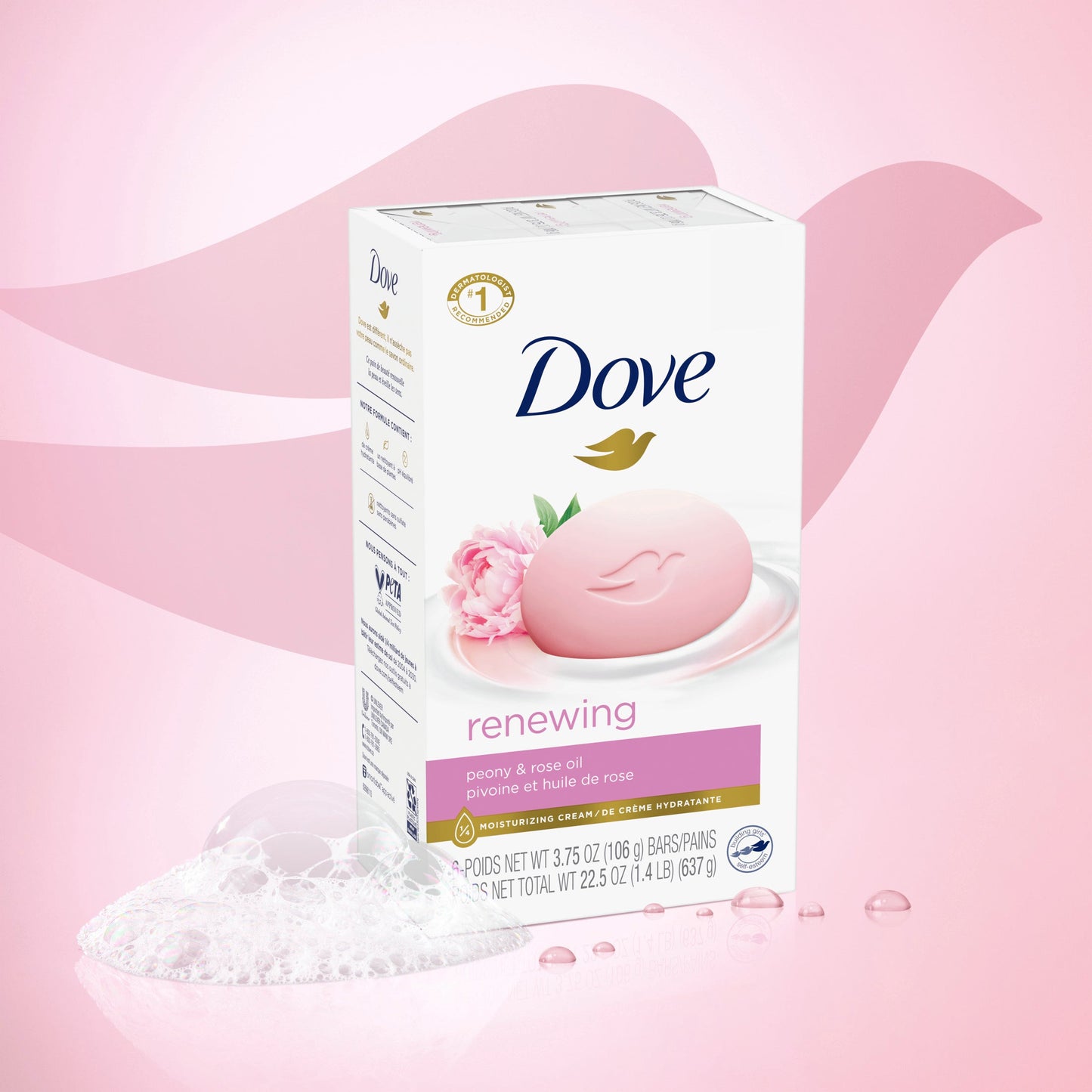 Dove Soap - Renewing Beauty Bar - Peony & Rose Oil All Skin - 106g - 6 Pack