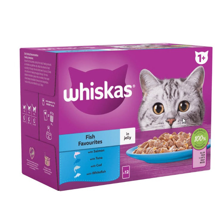 WHISKAS® - Fish Favourites in Jelly - 1+ Adult Wet Cat Food - 12 Pouches x 85g