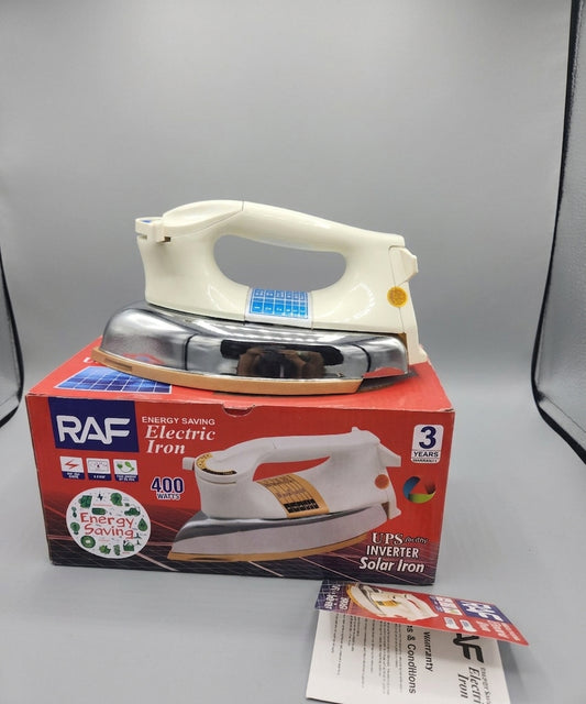 RAF 400W Energy Saving Dry Iron – Low Power UPS, Inverter & Solar Compatible Clothes Press Iron with Temperature Control