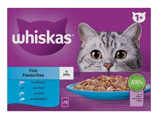 WHISKAS® - Fish Favourites in Jelly - 1+ Adult Wet Cat Food - 12 Pouches x 85g