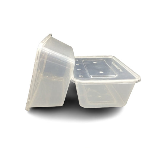 1000 ML - Container Boxes -Transparent Plain - Plastic Disposable Food Container With Lid - 250 Pcs