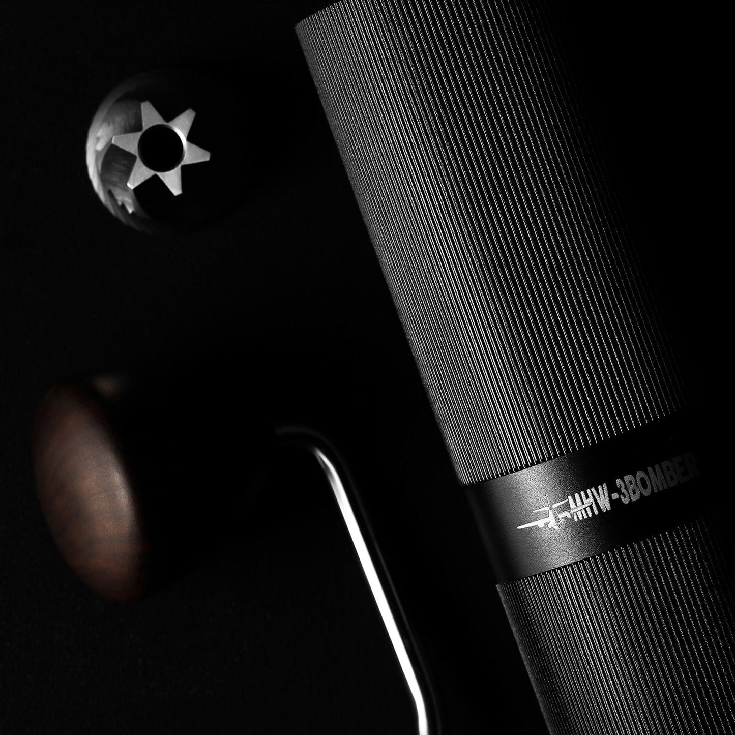 Coffee Cartel - MHW3 Bomber - Racing M1-Manual Coffee Grinder-38mm - Titanium Plated Burr, Grey, Walnut Handle - G5898G