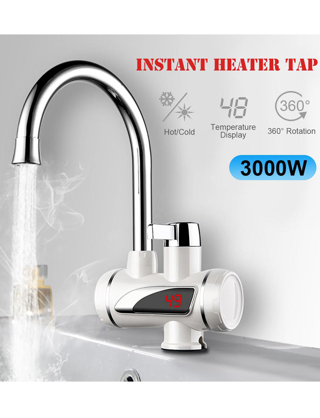 Instant Electric Water Heater Tap with LED Temperature Display and Shower - 3000 Watts