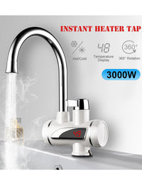 Instant Electric Water Heater Tap with LED Temperature Display and Shower - 3000 Watts