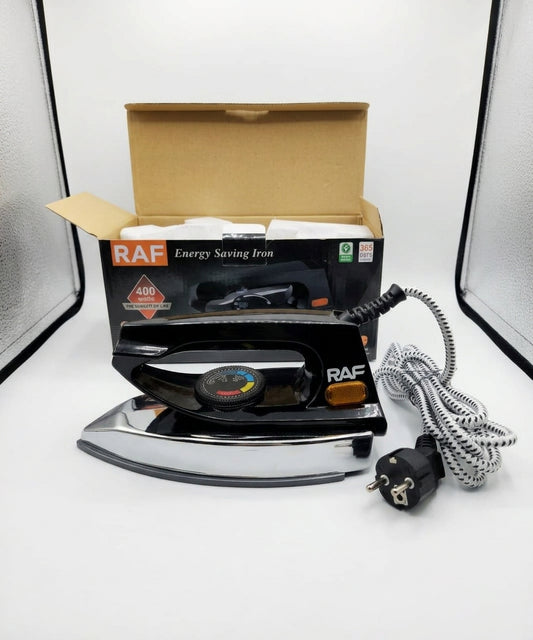 RAF Electric Dry Iron 400W – Energy Saving Clothes Press with Temperature Control, UPS/Inverter/Solar Compatible (Black)