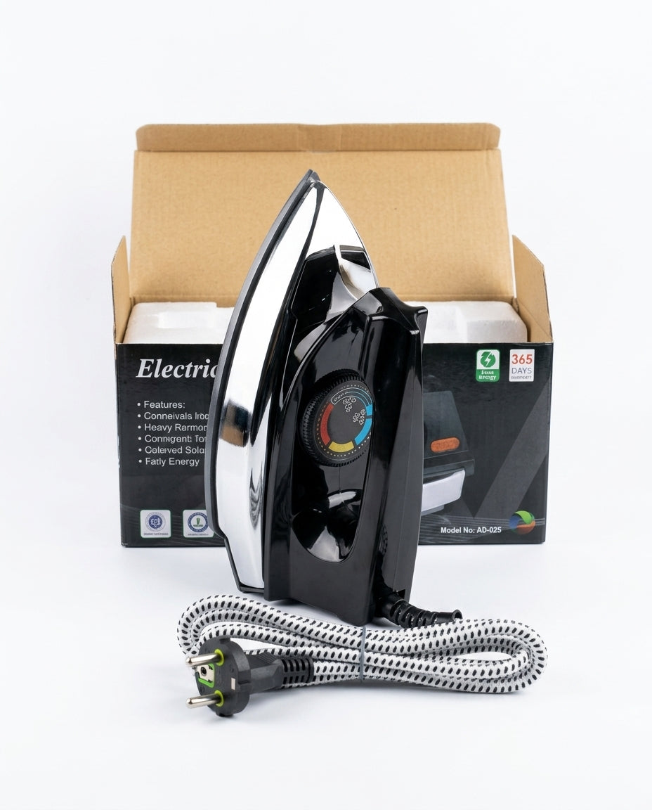 RAF Electric Dry Iron 400W – Energy Saving Clothes Press with Temperature Control, UPS/Inverter/Solar Compatible (Black)