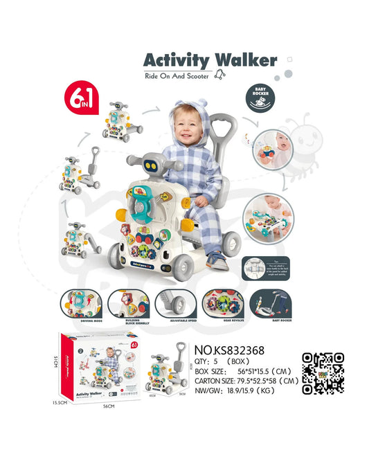 6-in-1 Multifunction Musical Baby Walker Ride-On Scooter for Kids