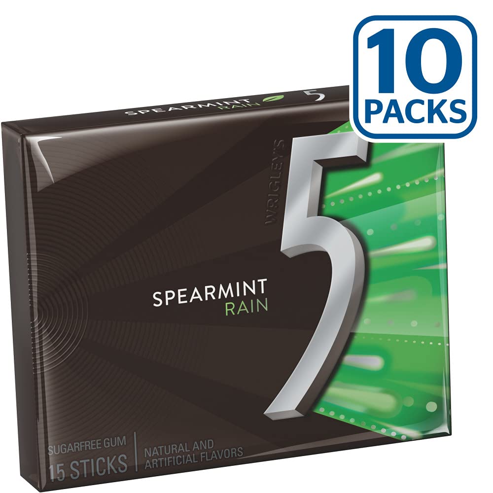Wrigley's - 5 Gum - Spearmint Rain - 15 Sticks each - 10 Packs