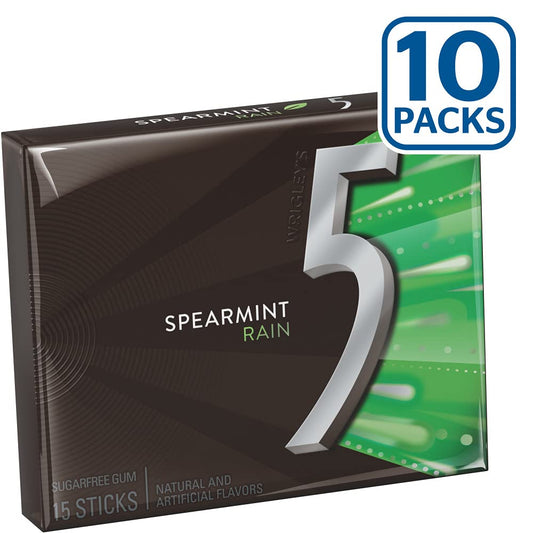Wrigley's - 5 Gum - Spearmint Rain - 15 Sticks each - 10 Packs