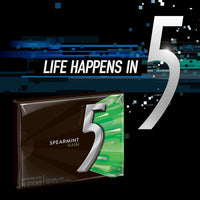 Wrigley's - 5 Gum - Spearmint Rain - 15 Sticks each - 10 Packs