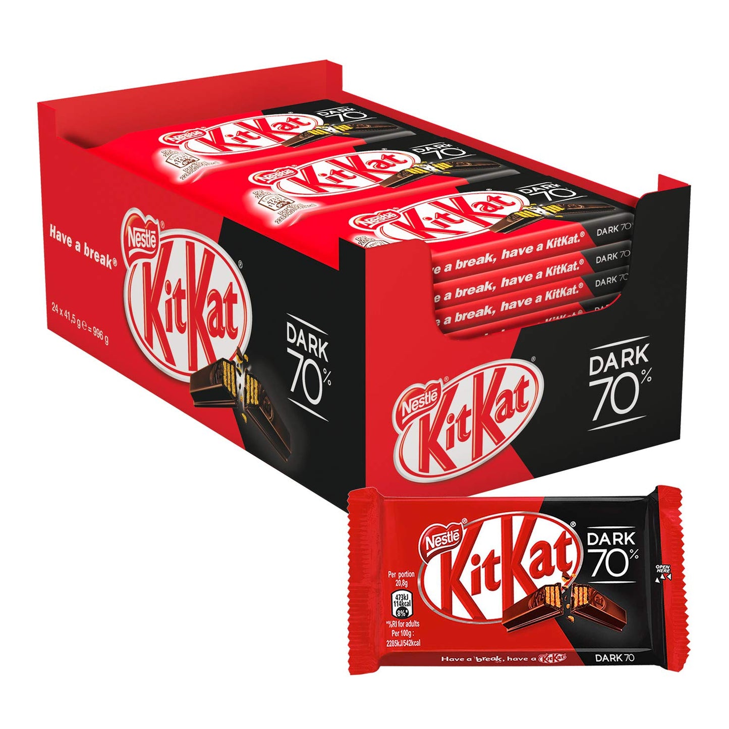 Nestle Kitkat - Dark 70% - 4 Finger Box - 41.5g x24 Pc