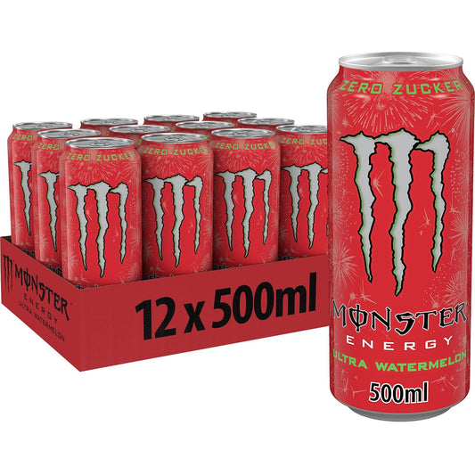 MONSTER ENERGY DRINK - ULTRA Water Melon - Flavoured Drink - Zero Sugar - 465ml - 12 Each