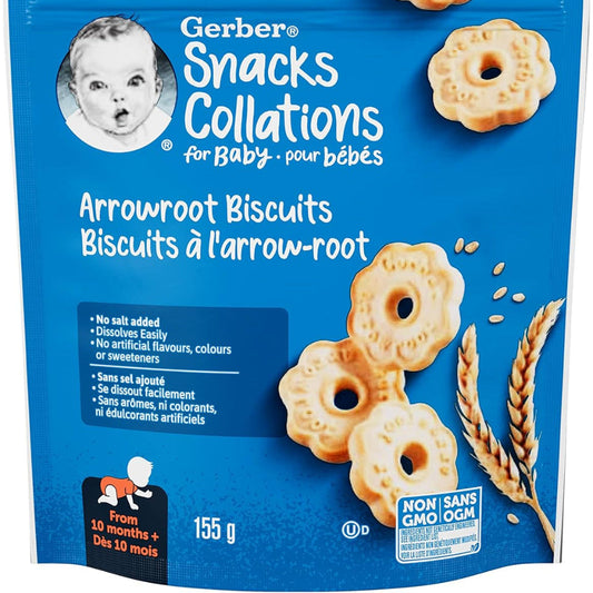 GERBER - Snacks Collections for Baby - Arrowroot Biscuits - 155g Pouch - Crtn/24 Each