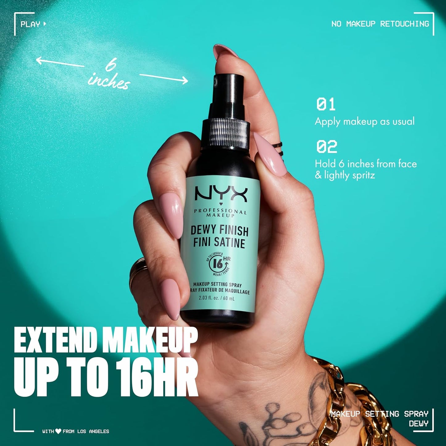 NYX - Professional Makeup - Makeup Setting Spray - Dewy Finish (Fini Satine) - 60ml