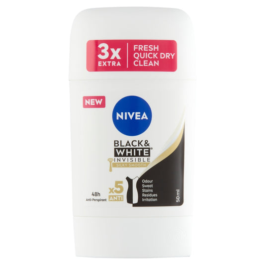 Nivea Women - Black & White - Invisible Silky Smooth - Anti-Perspirant - Deo Stick - 50 ml / 1.7 oz
