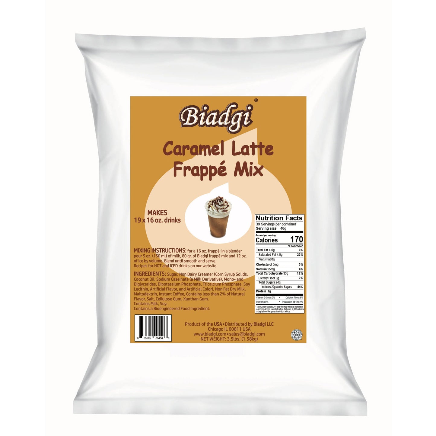 Biadgi - Caramel Latte - Frappe Mix - 1 Pack of 3.5lbs (1.58k)