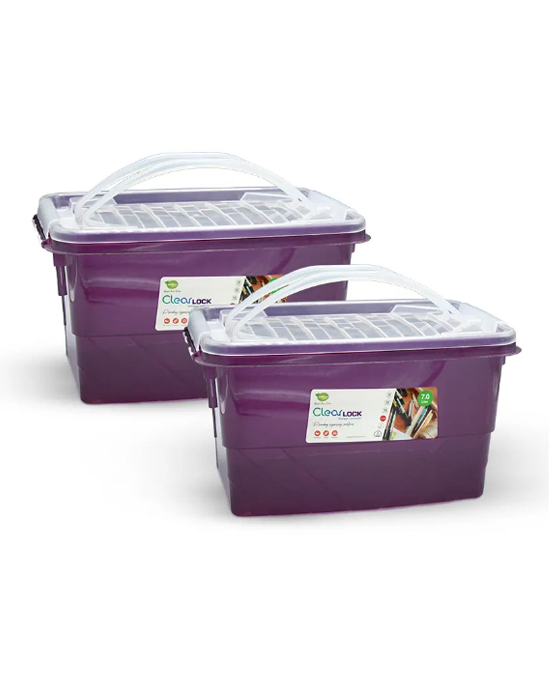 Clear Lock Storage Box Pack of 2 Medium - (7Ltr) Transparent