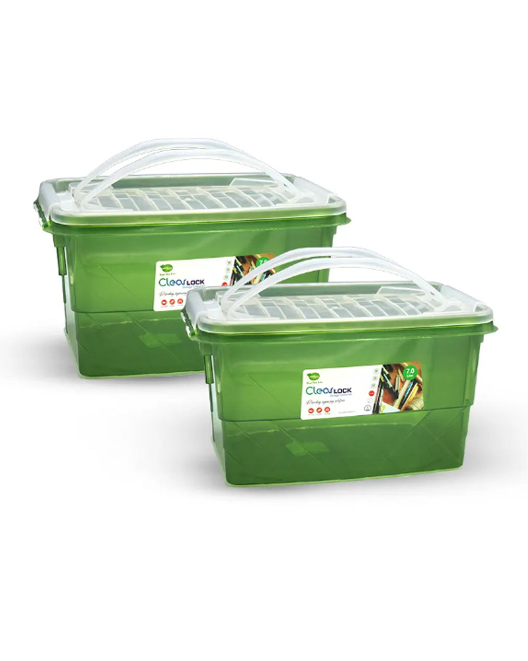 Clear Lock Storage Box Pack of 2 Medium - (7Ltr) Transparent