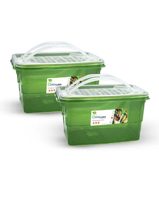 Clear Lock Storage Box Pack of 2 Medium - (7Ltr) Transparent