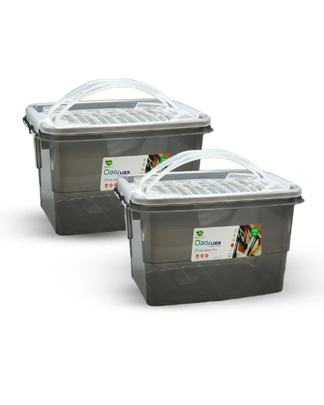 Clear Lock Storage Box Pack of 2 Medium - (7Ltr) Transparent
