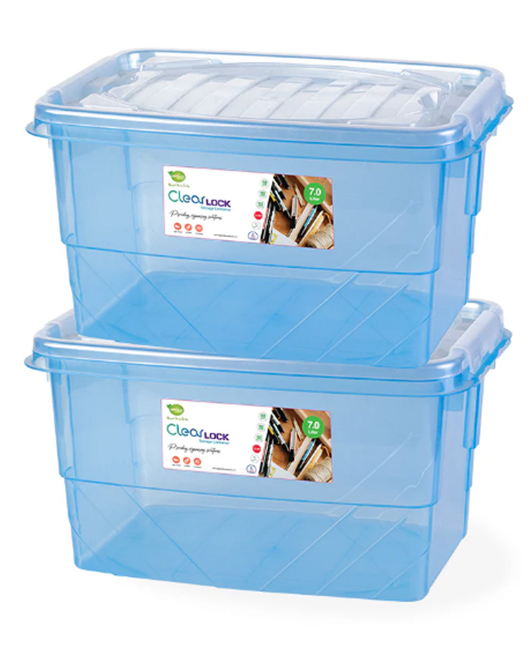Clear Lock Storage Box Pack of 2 Medium - (7Ltr) Transparent