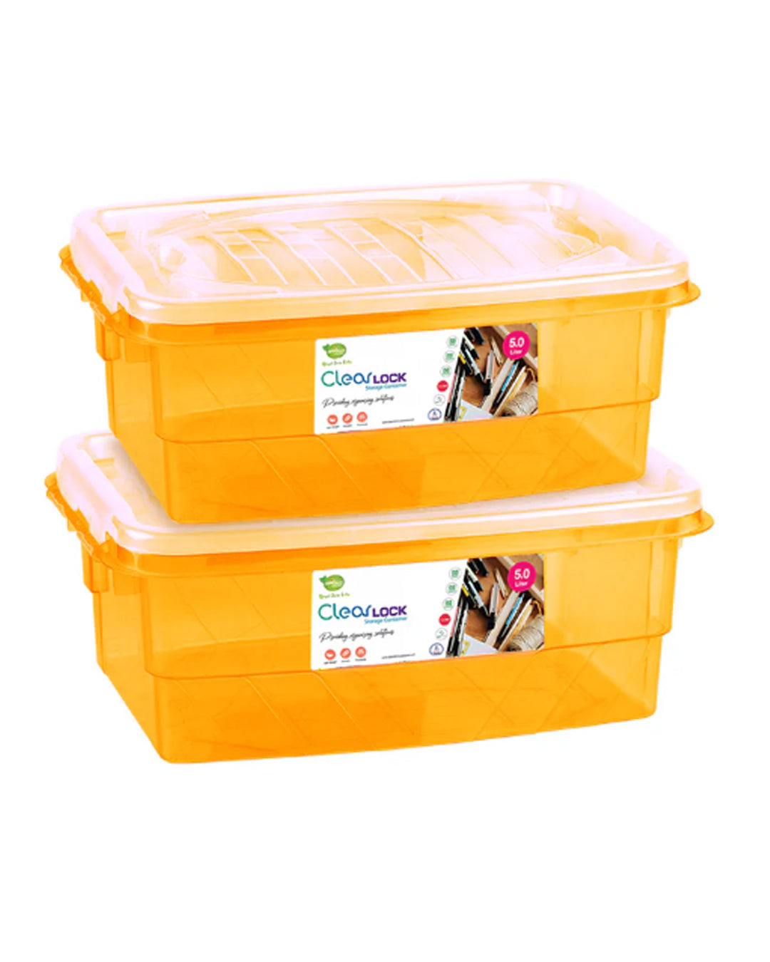Clear Lock Storage Box Pack of 2 Small - (5Ltr) Transparent