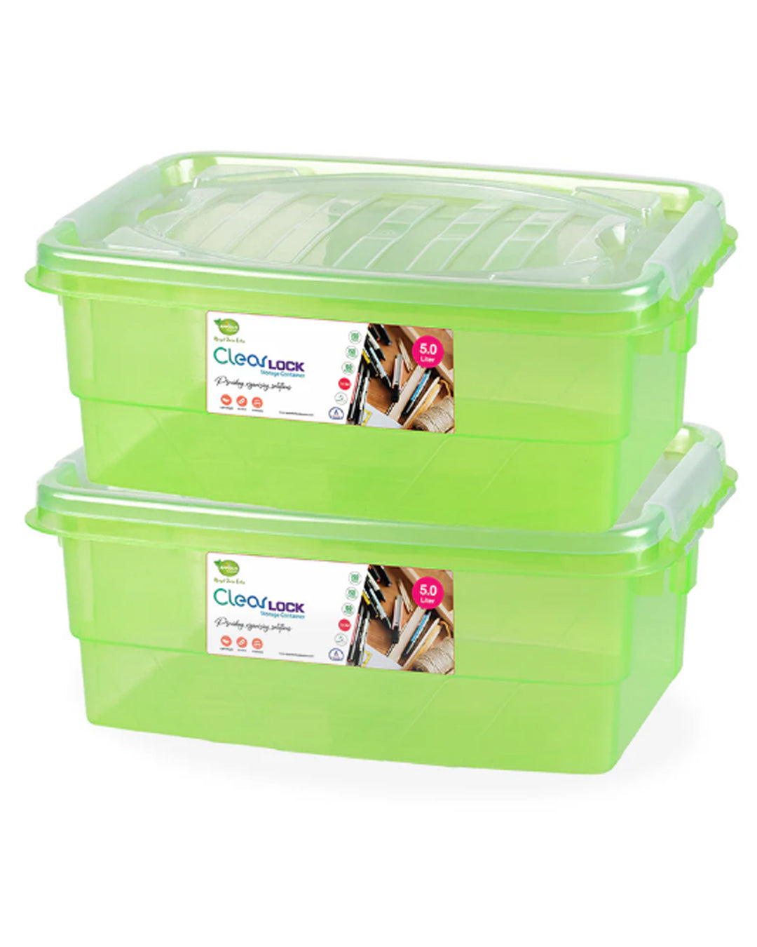 Clear Lock Storage Box Pack of 2 Small - (5Ltr) Transparent