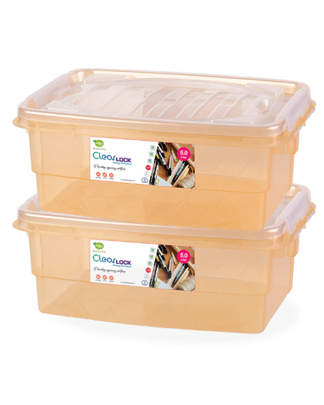 Clear Lock Storage Box Pack of 2 Small - (5Ltr) Transparent