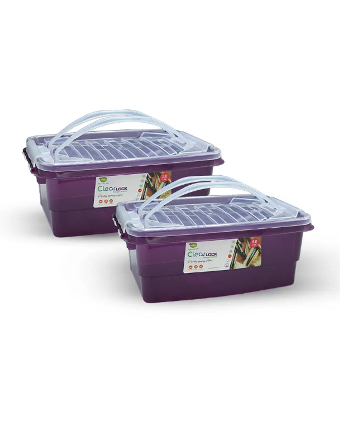 Clear Lock Storage Box Pack of 2 Small - (5Ltr) Transparent