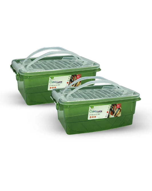 Clear Lock Storage Box Pack of 2 Small - (5Ltr) Transparent