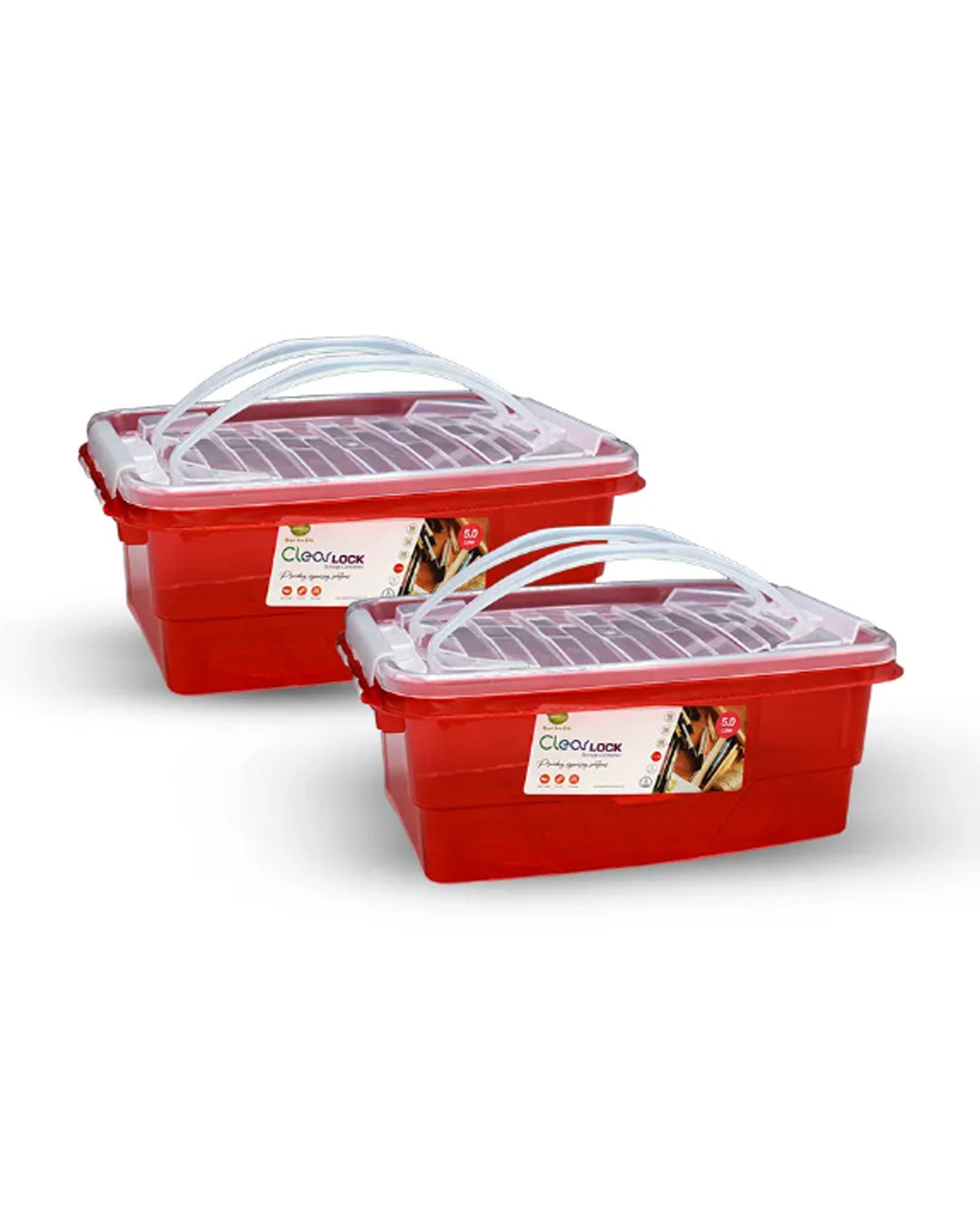 Clear Lock Storage Box Pack of 2 Small - (5Ltr) Transparent