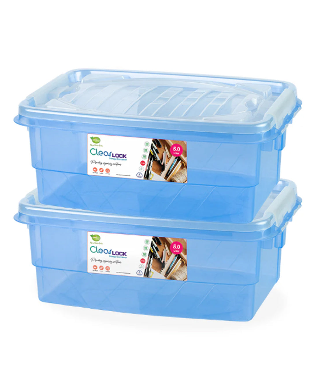Clear Lock Storage Box Pack of 2 Small - (5Ltr) Transparent