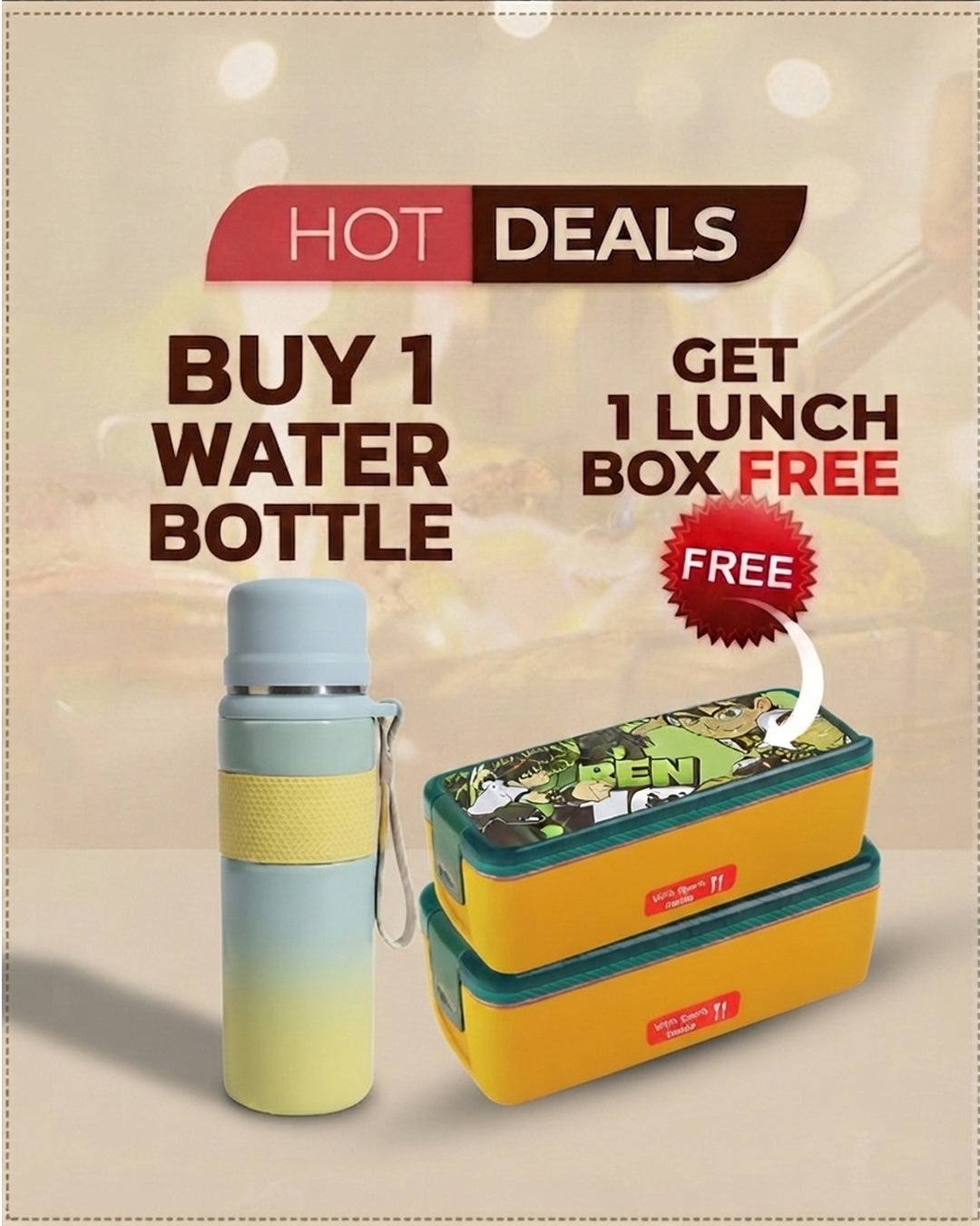 Deal 2: Hero School Combo - Pastel Gradient Bottle & FREE Ben 10 Lunch Box 🧪