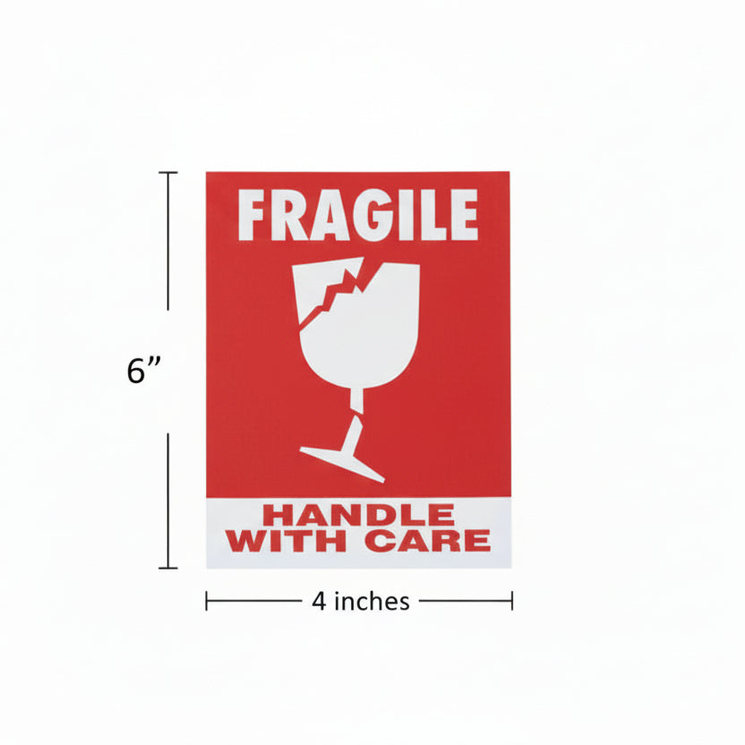 Ecommerce - Fragile Stickers - Handle with Care Stickers - For Fragile Packages - Self Adhesive - Pack of 70 - 6"x4"