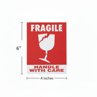 Ecommerce - Fragile Stickers - Handle with Care Stickers - For Fragile Packages - Self Adhesive - Pack of 70 - 6"x4"