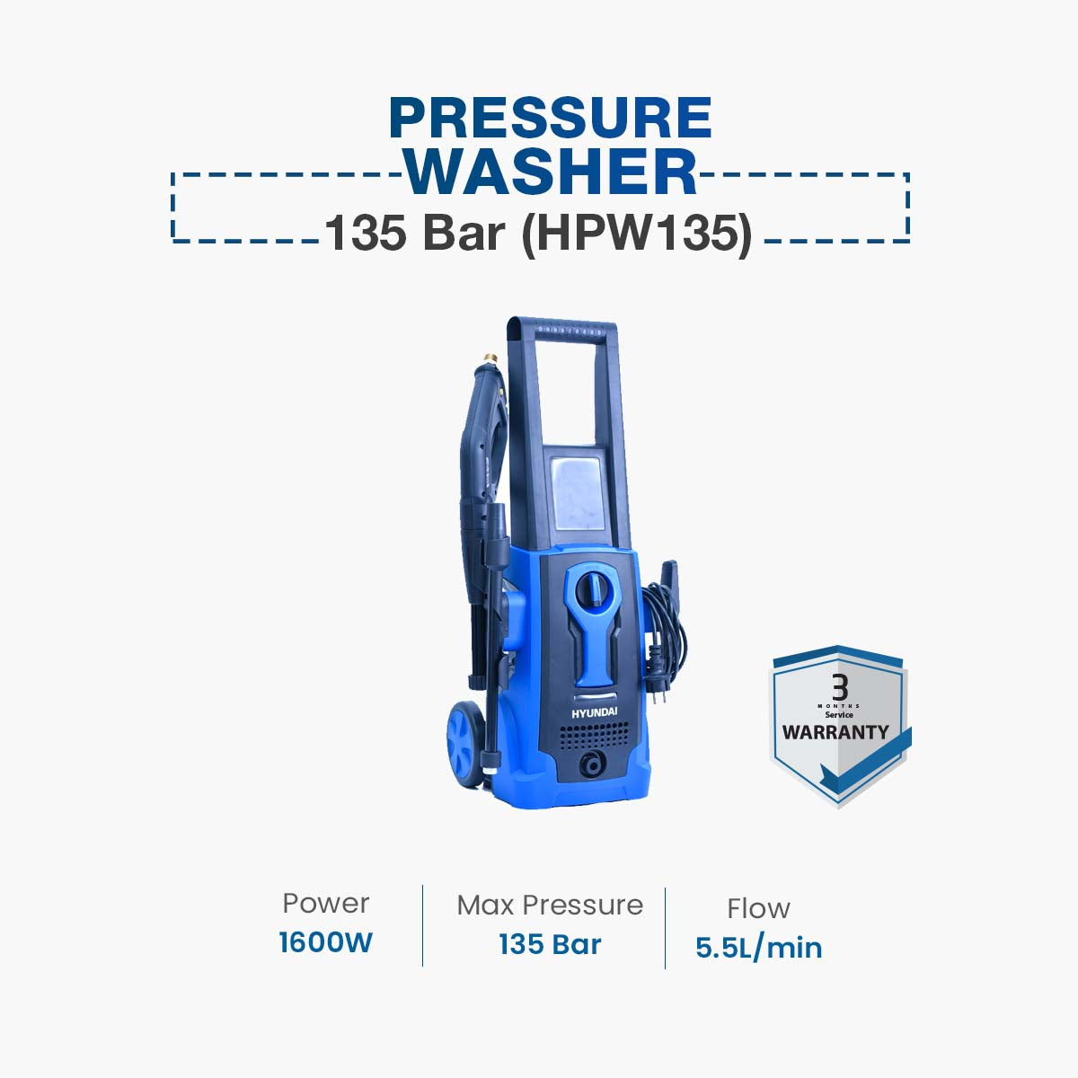 Hyundai -  PRESSURE WASHER 135 Bar (HPW135)