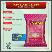 Inam Rice - Classic Steam - Double Steamed Rice - Export Quality Basmati 1121 - XL - 25 KG Pack - Ideal For Commercial Use