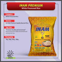Inam Rice - Premium - White Processed Rice - Basmati 1121 - XL - 1 KG Pack - Daily Rice