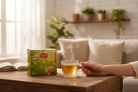 Mabrook - OLIVE LEAF GREEN TEA With SAFFRON ( Family Pack ) - 2gm Tea Bag x 30 Bags per Box / 12 Boxes per Carton