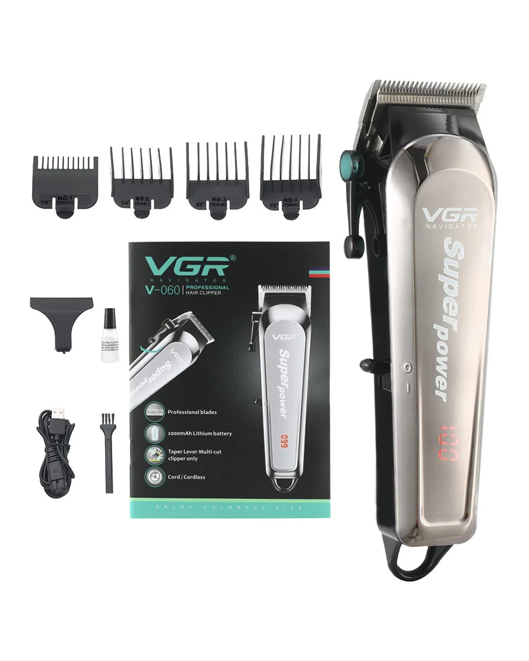 Professional Hair Clipper & Trimmer with 2000mAh Battery - Silver
