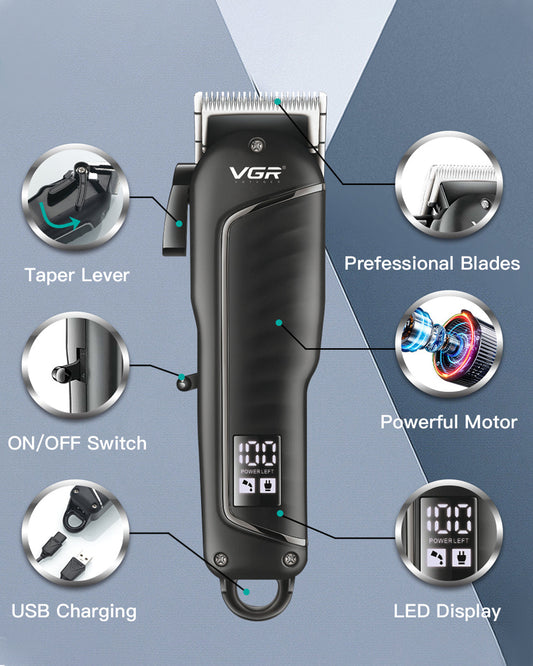 Professional Hair Clipper & Trimmer with LED Display - Black