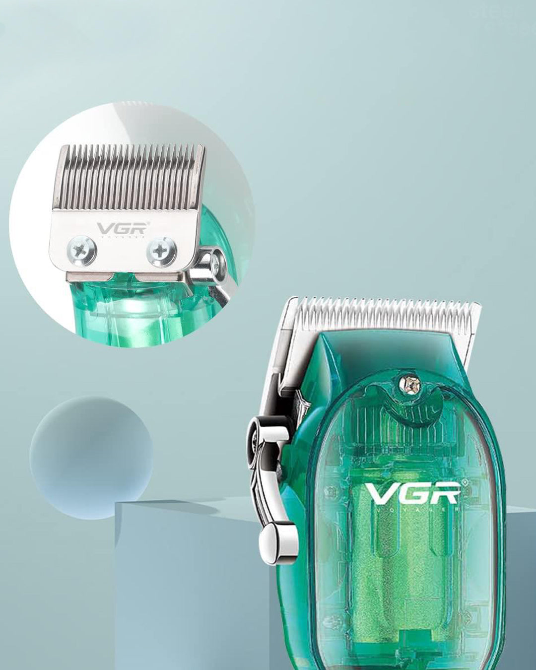Professional Transparent Hair Clipper & Trimmer with LED Display - Green